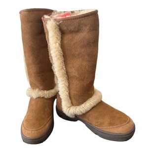 UGG Australia Sunburst Tall 5218 Chestnut Suede Shearling Boots Womens Size 6